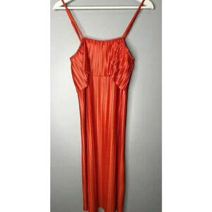 Prim Orange Pleated Spaghetti Strap Dress Size Large